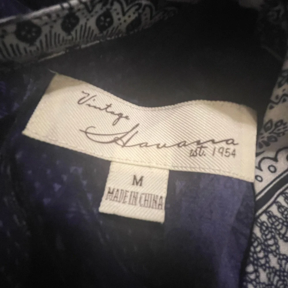 Vintage Havana Navy, Blue & White Print Dress M FREE SHIP - Picture 3 of 5